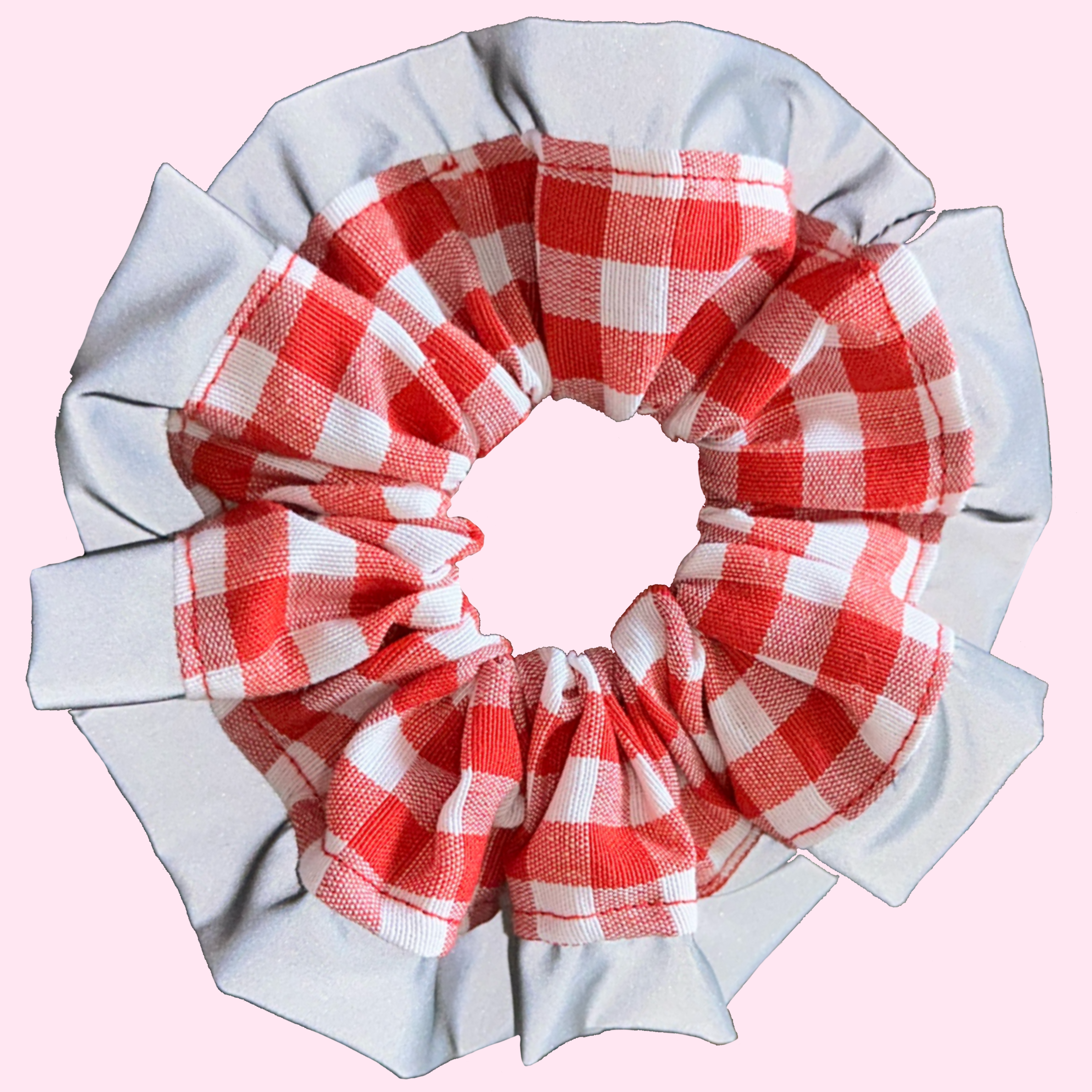 Red Gingham High Visibility Reflective Hair Scrunchie for Running & Walking with Reflective Trim