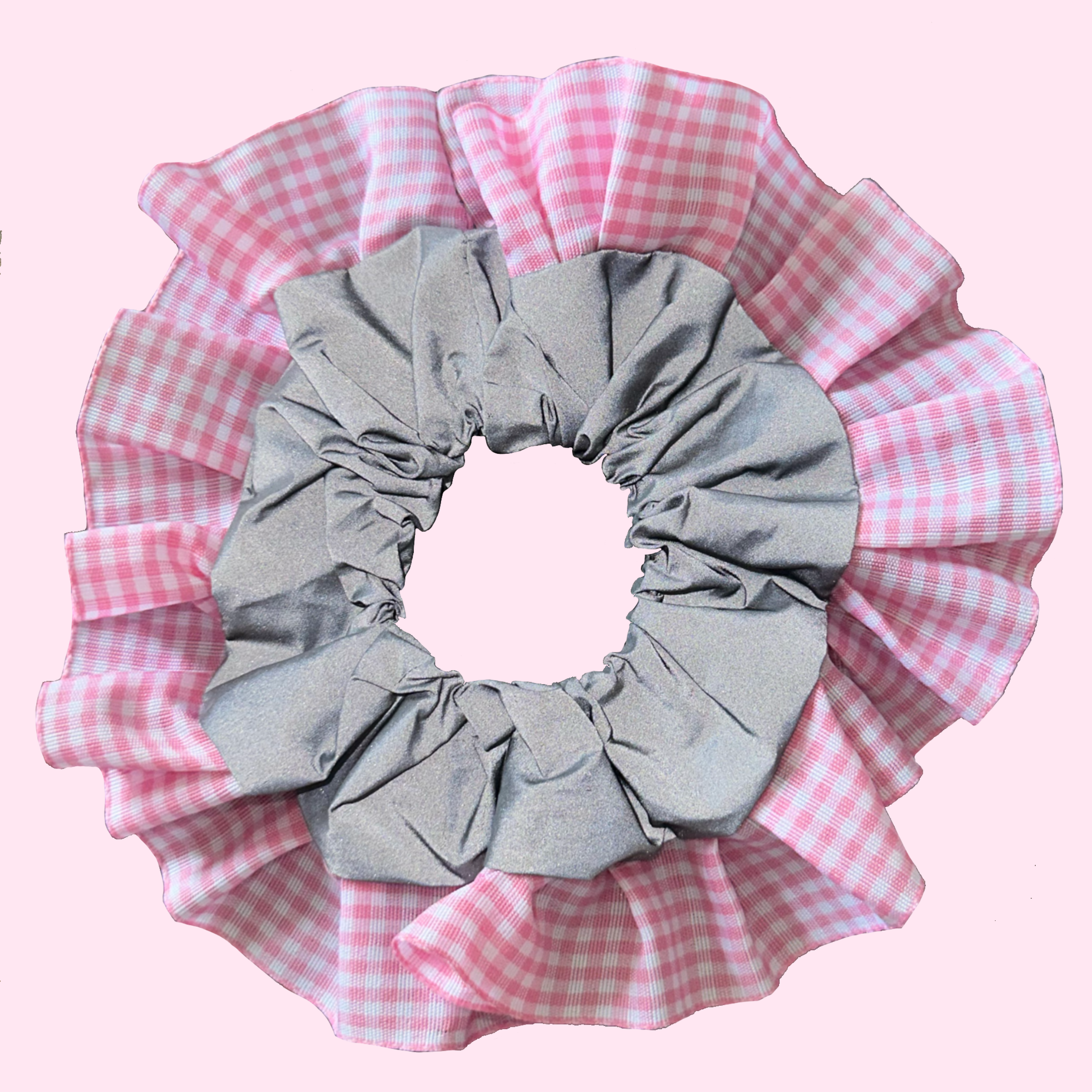 Pink Gingham High Visibility Reflective Hair Scrunchie for Running & Walking
