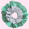 Green Gingham High Visibility Reflective Hair Scrunchie for Running & Walking