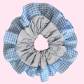 Blue Gingham High Visibility Reflective Hair Scrunchie for Running & Walking