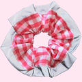 Pink Gingham High Visibility Reflective Hair Scrunchie for Running & Walking with Reflective Trim