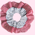 Red Gingham High Visibility Reflective Hair Scrunchie for Running & Walking