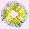 Yellow Gingham High Visibility Reflective Hair Scrunchie for Running & Walking with Reflective Trim