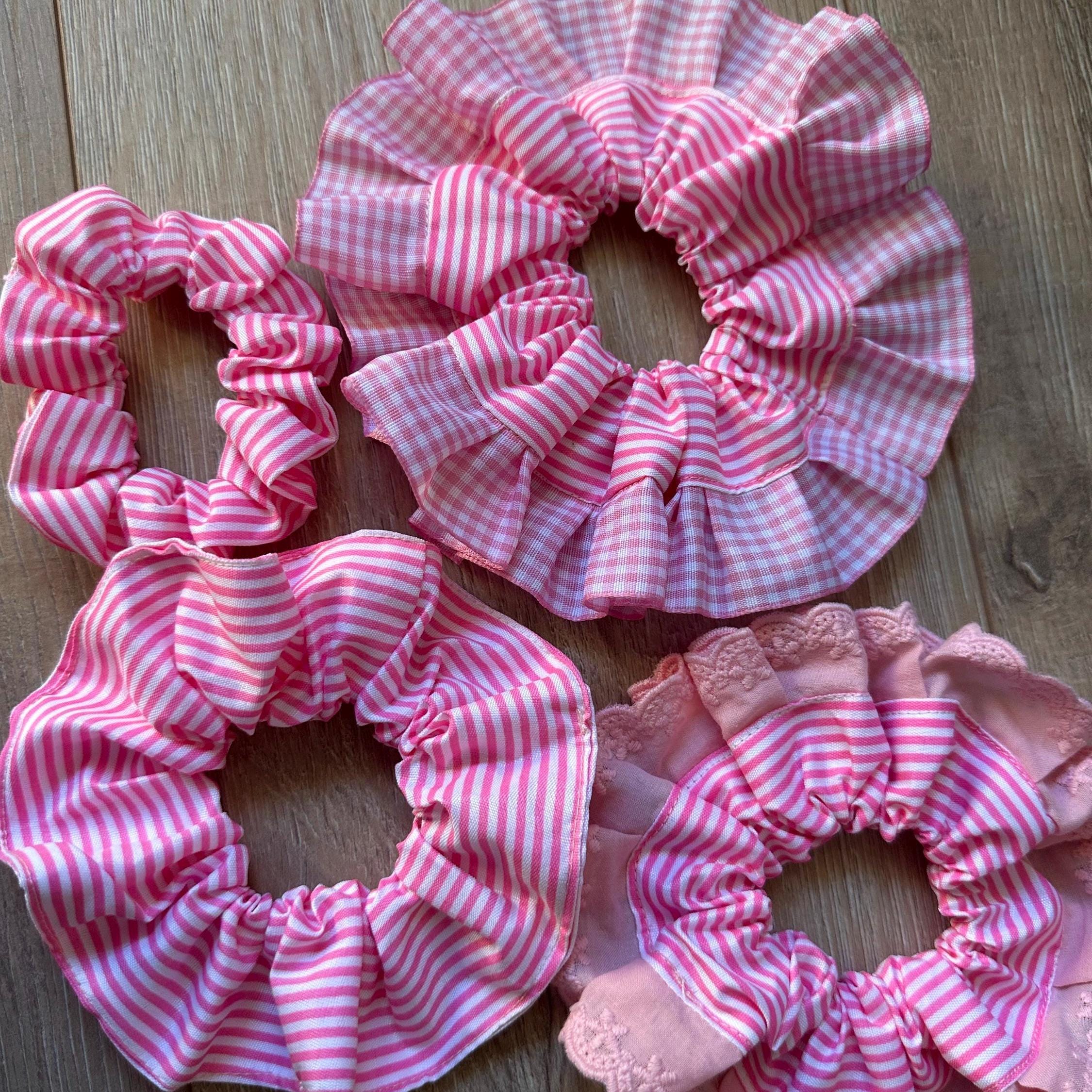 Pink Candy Stripe Hair Scrunchies