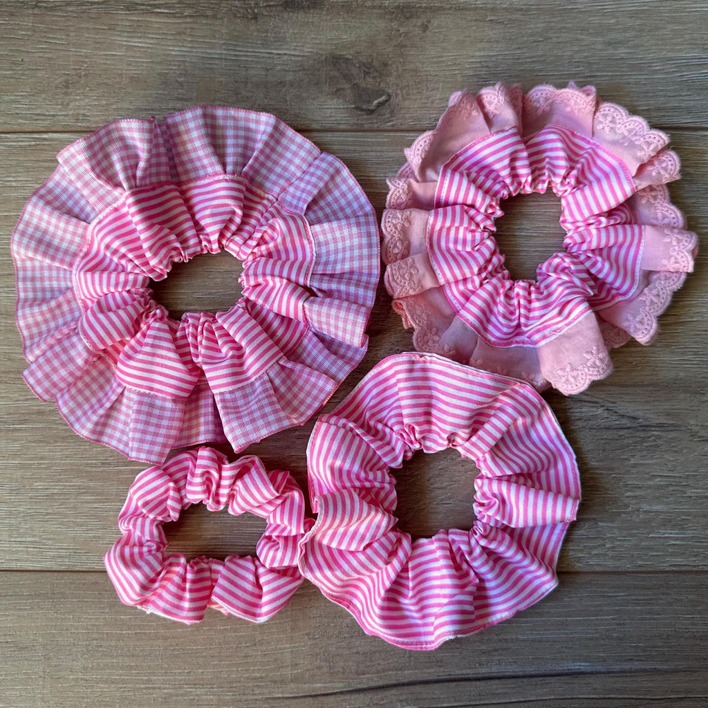 Pink Candy Stripe Hair Scrunchies