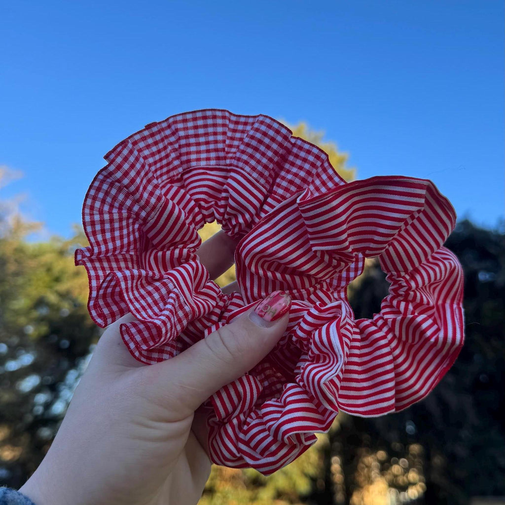 Red Candy Stripe Hair Scrunchies