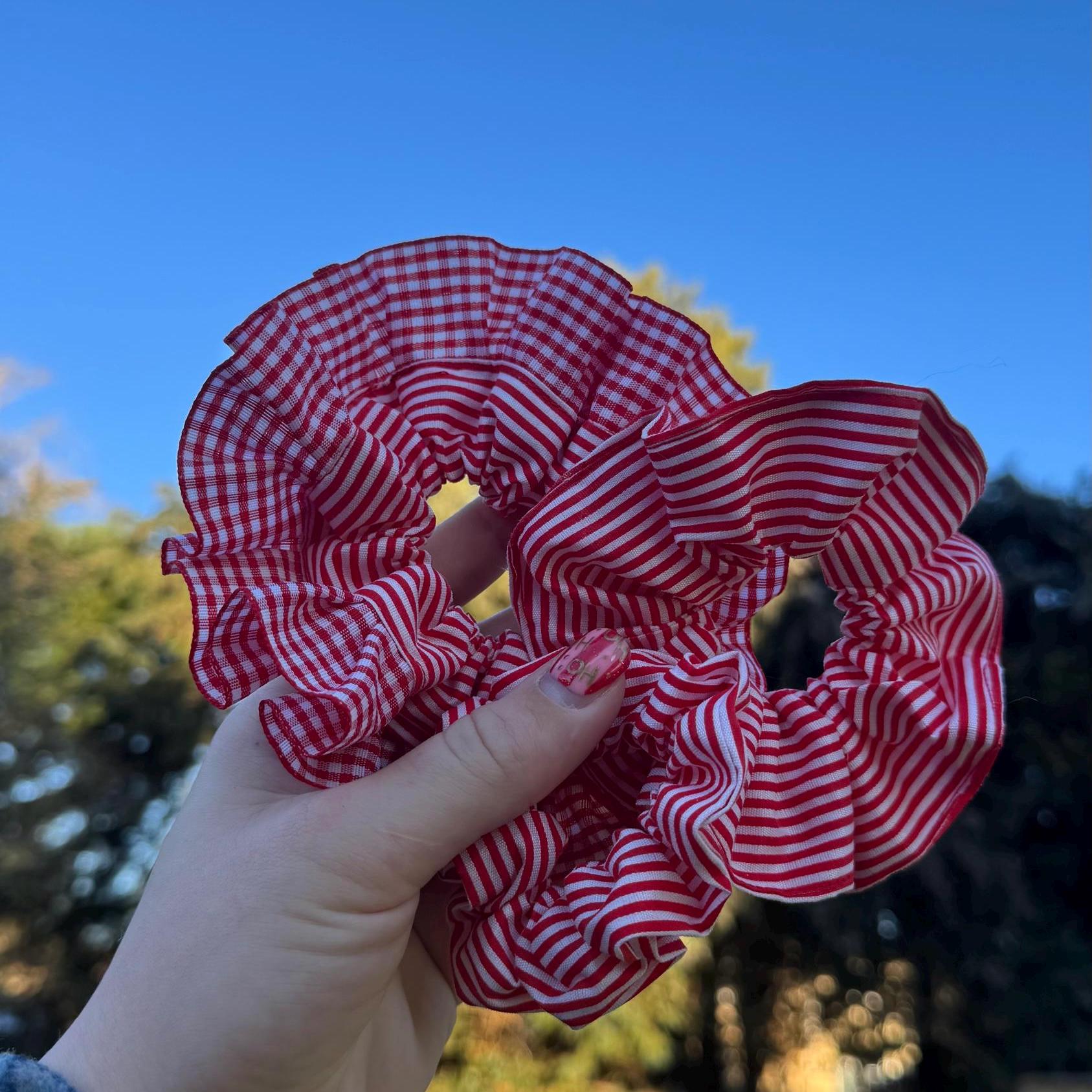 Red Candy Stripe Hair Scrunchies
