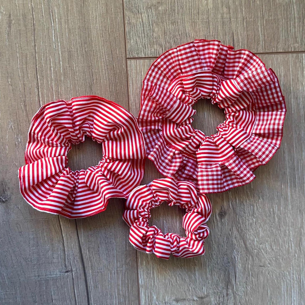 Red Candy Stripe Hair Scrunchies